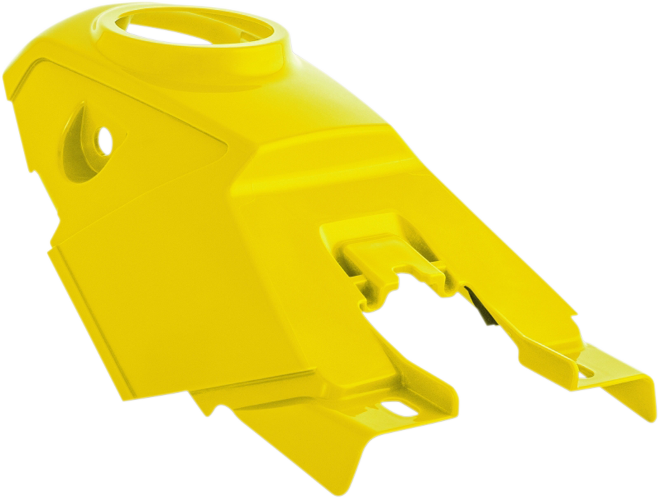 Yellow ACERBIS tank cover for motorcycle body, designed for durability and style, with visible branding and textured surface.