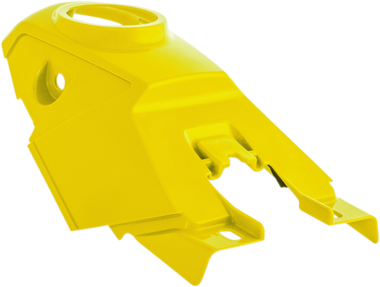 Yellow ACERBIS tank cover for motorcycle body, designed for durability and style, with visible branding and textured surface.