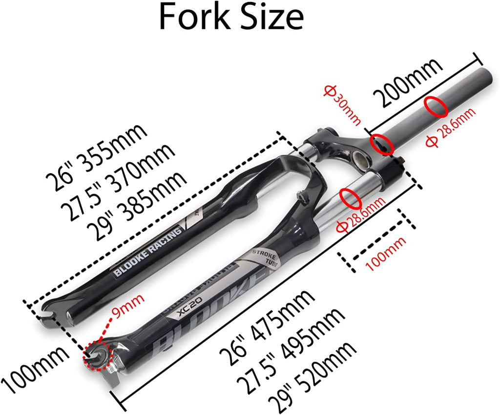 Hycline Blooke XC20 bicycle suspension fork for 27.5 and 29 inch bikes, with adjustable suspension and robust construction.