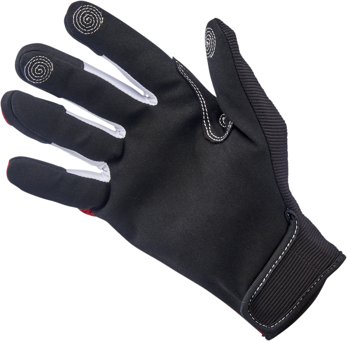 Red BILTWELL Anza gloves in XS size, featuring durable leather construction and detailed stitching.