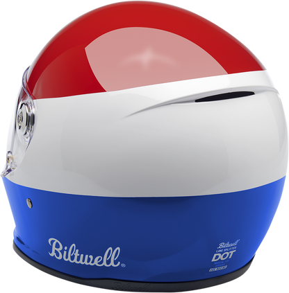 BILTWELL Lane Splitter helmet in gloss podium red, white, and blue, small size, featuring sleek aerodynamic design.