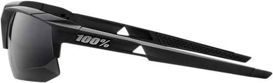 Bill's Exhausts Speedcoupe sunglasses in black with smoke lenses, featuring a sleek design and UV protection.