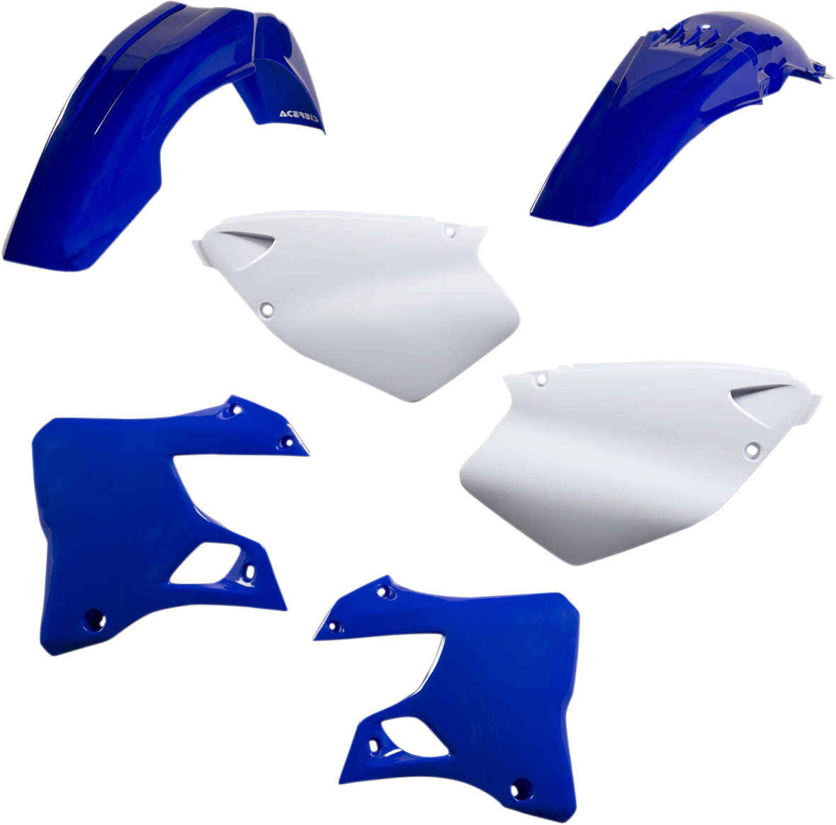 Acerbis OEM YZ 125/250 1996-1999 motorcycle body kit installed on a dirt bike, including front and side body panels.