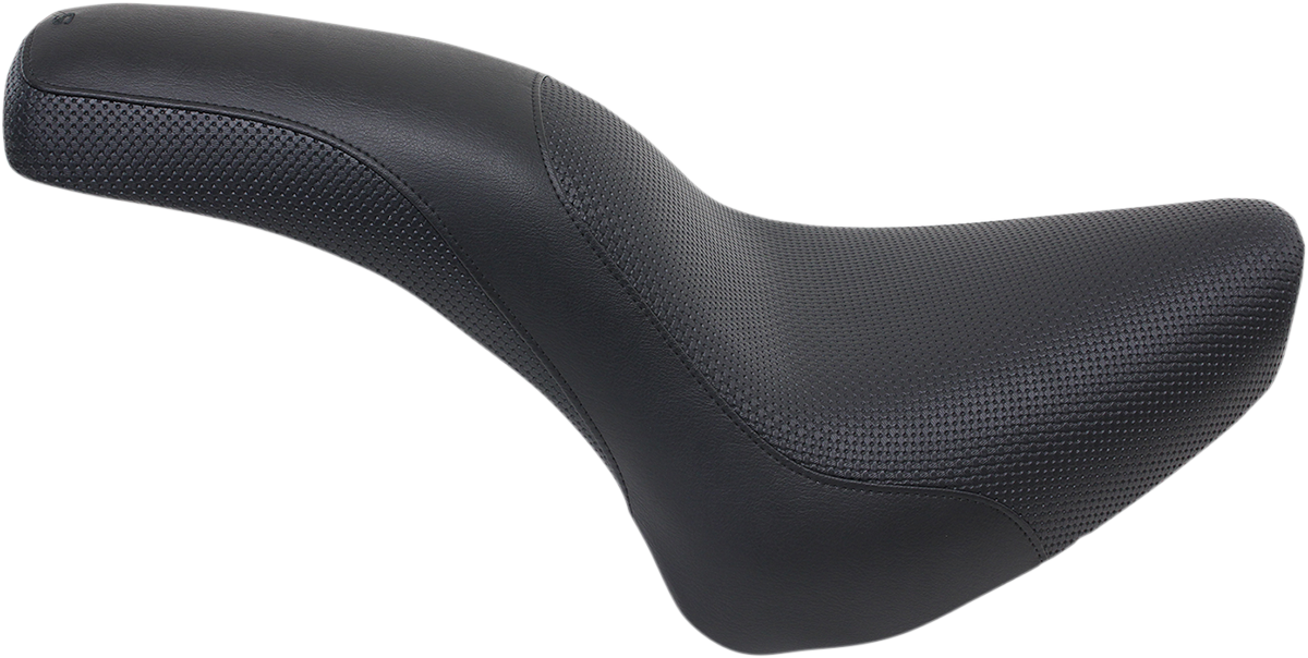 Black SADDLEMEN Profiler Basket-weave motorcycle seat for Softail 2000-2005, featuring premium leather and detailed stitching.
