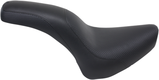 Black SADDLEMEN Profiler Basket-weave motorcycle seat for Softail 2000-2005, featuring premium leather and detailed stitching.