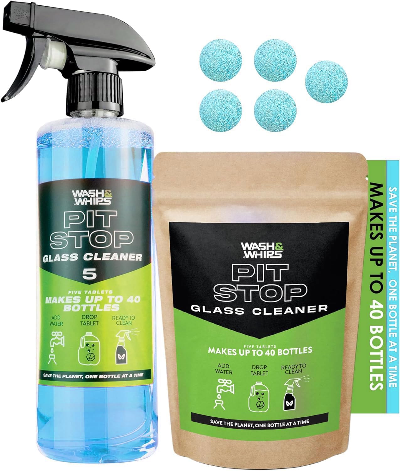 WASH&WHIPS Pit Stop Glass Cleaner / All Surface Cleaner Refill Tablets (Makes 5 Gallons) - Howling Moto