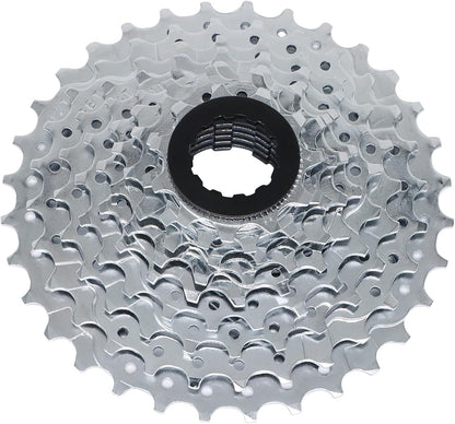 Hycline 9-speed bike cassette with 11-32T gear range, shown in close-up with metal sprockets and precise engineering details.