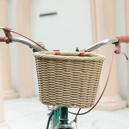Hycline bicycle front handlebar storage basket with 71L capacity, suitable for adult and kids bikes, made of durable woven material.