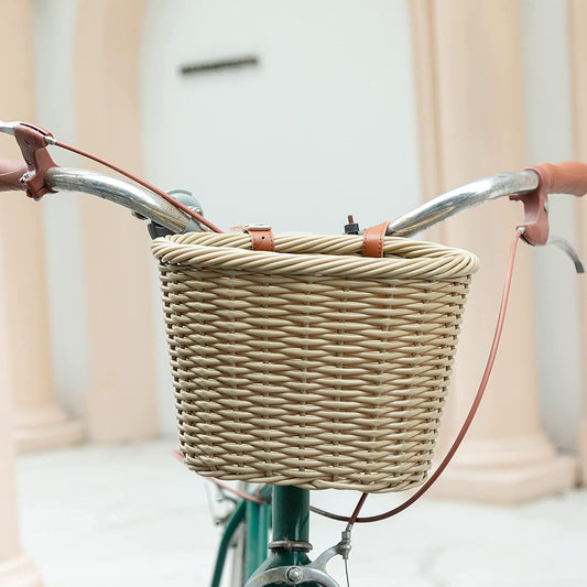 Hycline bicycle front handlebar storage basket with 71L capacity, suitable for adult and kids bikes, made of durable woven material.