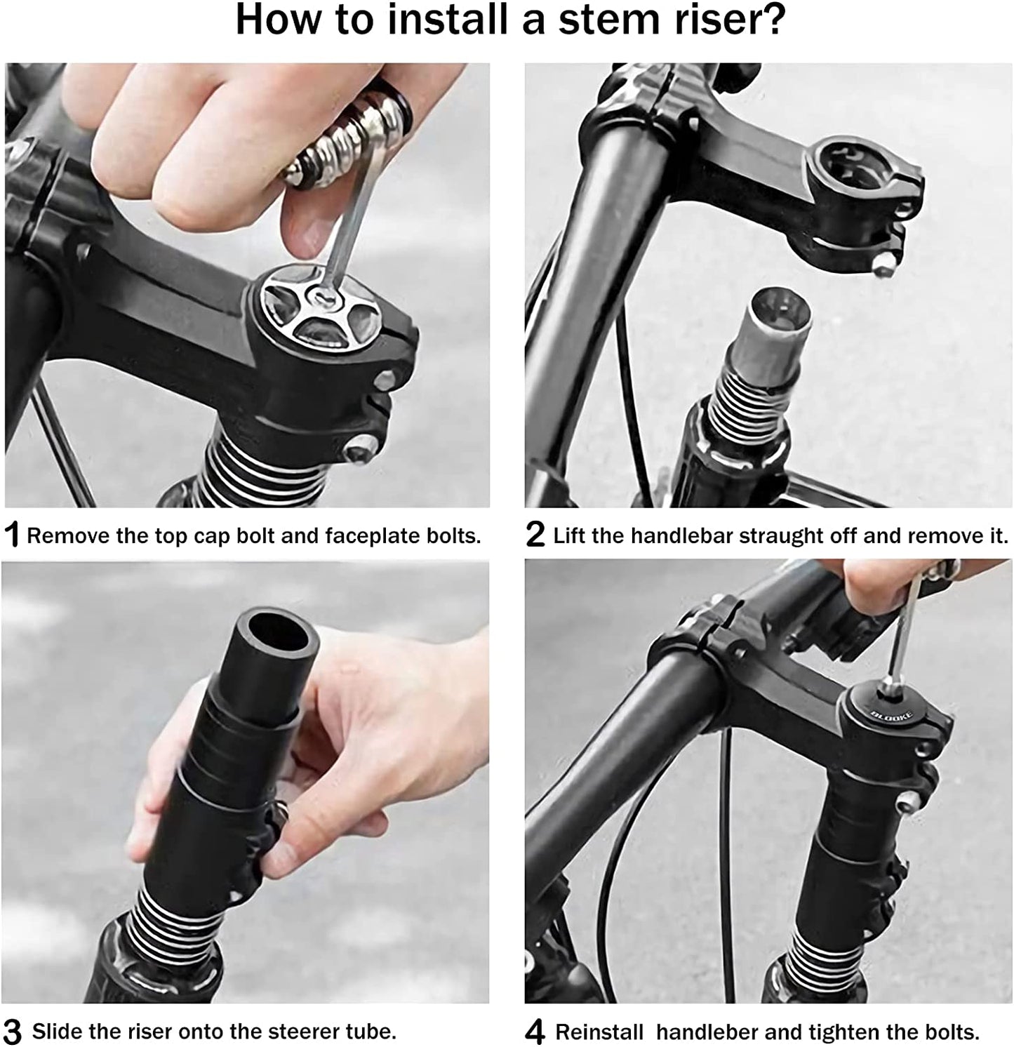 Hycline bicycle handlebar stem riser extending bike fork stem for improved riding comfort and control.
