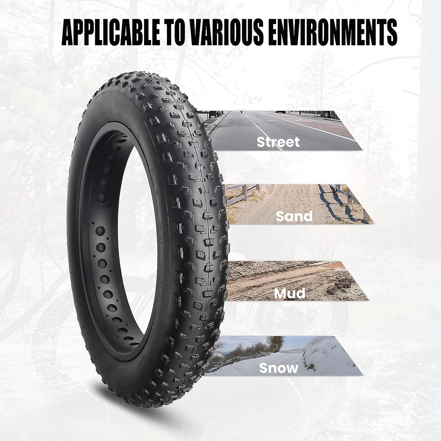 Hycline Tumble fat bike and E-bike tire with rugged tread pattern and durable rubber for off-road cycling.