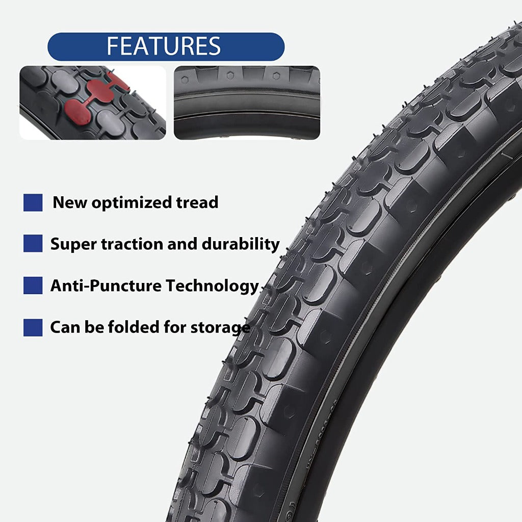 Pair of Hycline bicycle tires, 24 and 26 inches, 2.125-inch width, shown mounted on bikes with textured tread patterns.