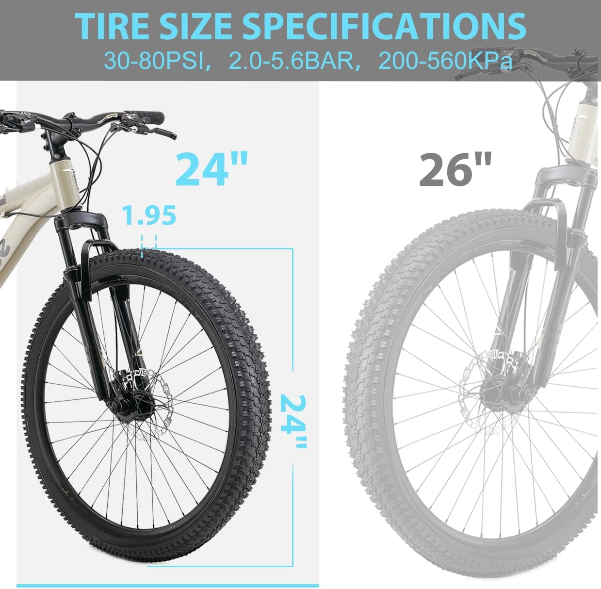 Hycline CrossBand mountain bike tires, 24x1.95 and 26x1.95 inches, rugged rubber tread for off-road cycling.