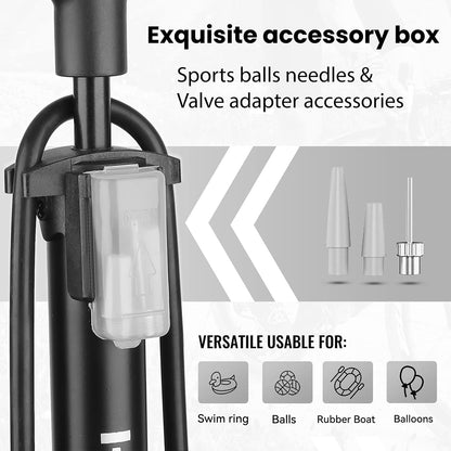 Hycline bicycle pump with gauge booster, compact bike pump for inflating tires, featuring a pressure gauge for accurate inflation.