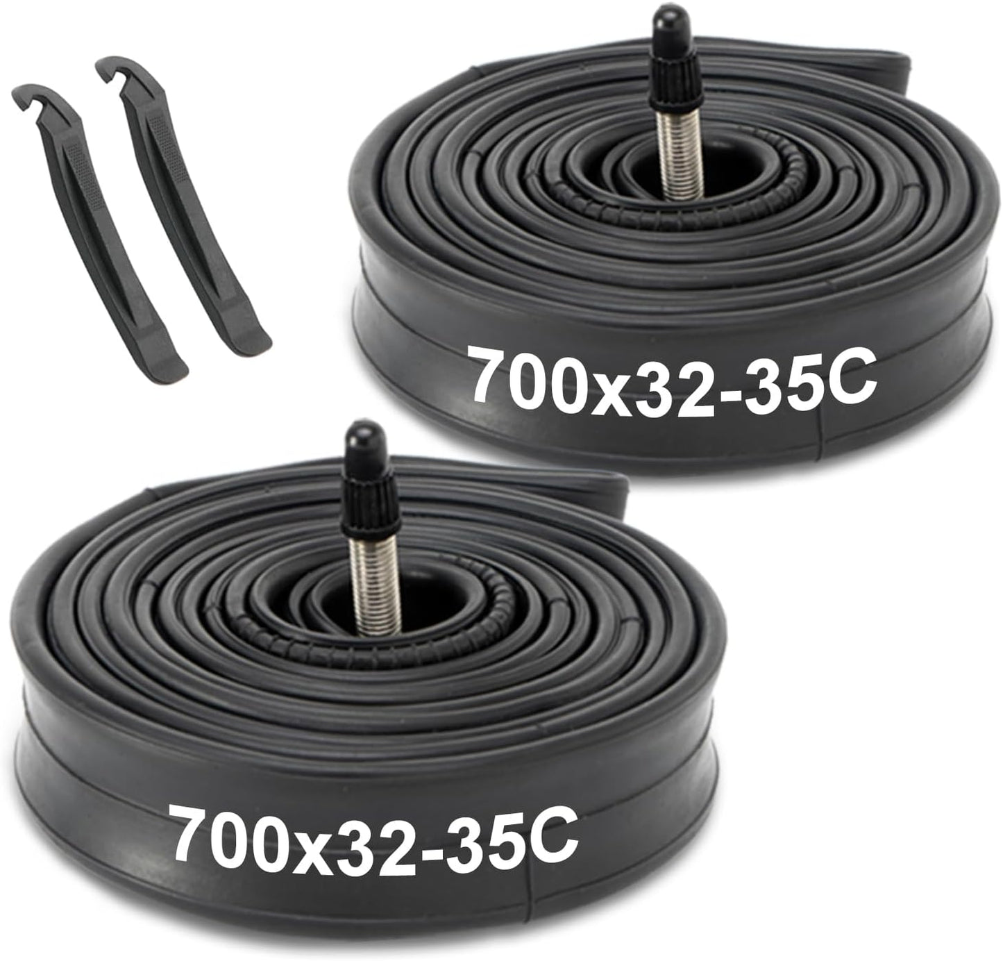 Hycline 700×25C bike tire inner tube for road bikes, suitable for 35C tires, with valve stem and durable rubber construction.