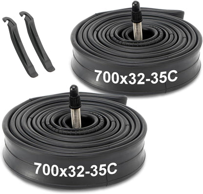 Hycline 700×25C bike tire inner tube for road bikes, suitable for 35C tires, with valve stem and durable rubber construction.