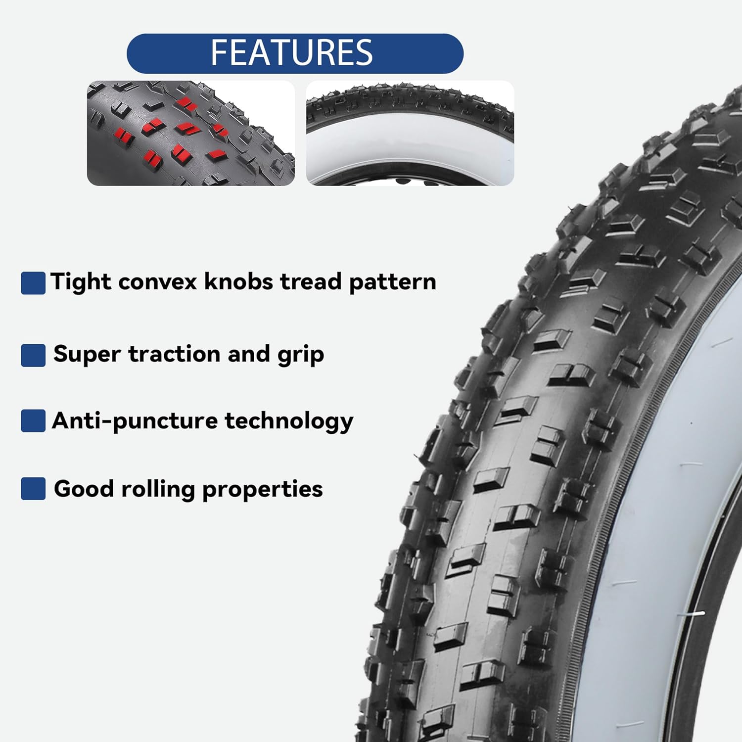 Hycline Raider white-wall e-bike and fat bike tire with rugged tread and durable construction for off-road riding.