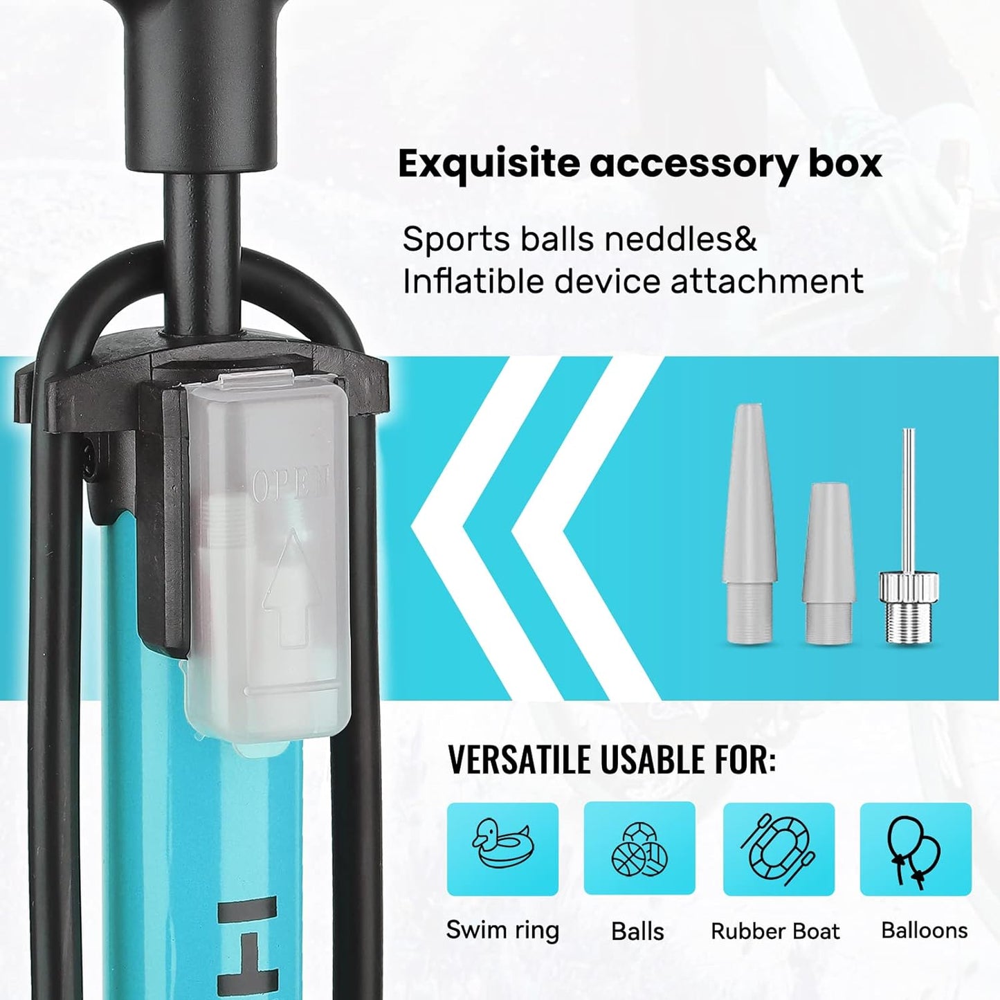 Hycline Basic Bike Pump with pressure gauge, compact bicycle pump for inflating tires, black and silver metal construction