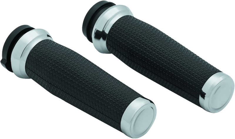 Kuryakyn Thresher Grips Throttle-By-Wire Chrome for motorcycle, featuring sleek chrome finish and ergonomic design