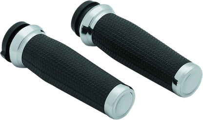 Kuryakyn Thresher Grips Throttle-By-Wire Chrome for motorcycle, featuring sleek chrome finish and ergonomic design
