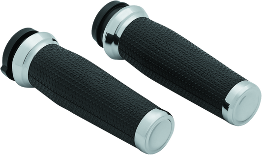 Kuryakyn Thresher Grips Throttle-By-Wire Chrome for motorcycle, featuring sleek chrome finish and ergonomic design