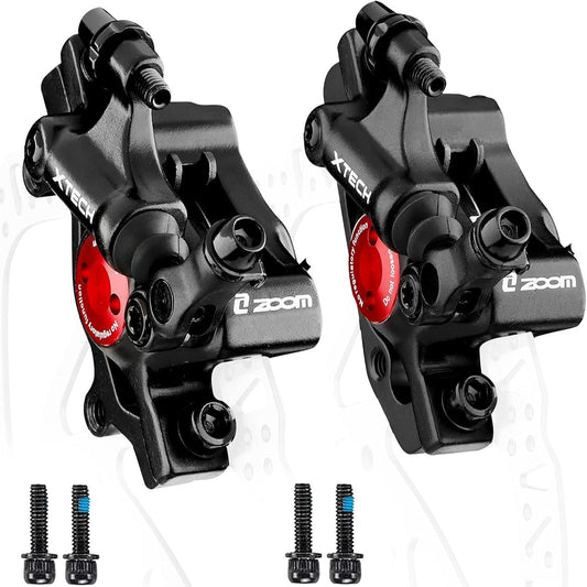 Hycline ZOOM XTECH HB-100 hydraulic disc brake caliper for bicycles, dual-piston MTB, eBike, and scooter with mounting hardware.