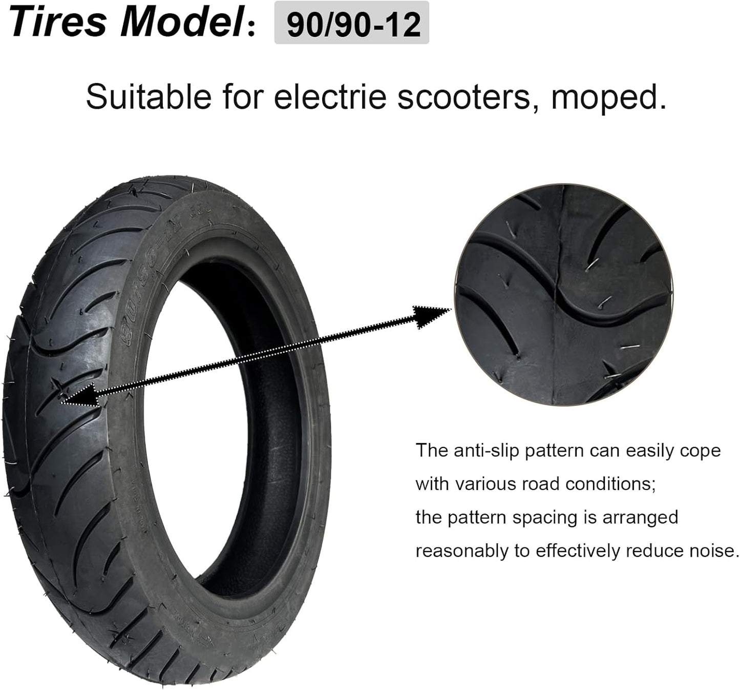 90/90-12 Scooter Tire 12" Tubeless – Front or Rear