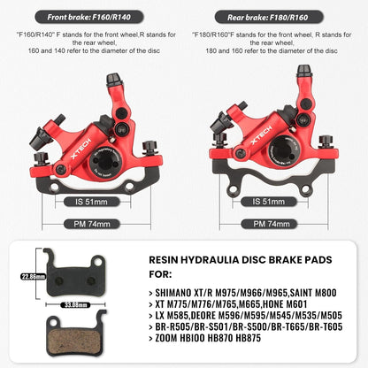 Hycline ZOOM XTECH HB-100 hydraulic disc brake caliper with dual pistons for mountain bikes, eBikes, and scooters.