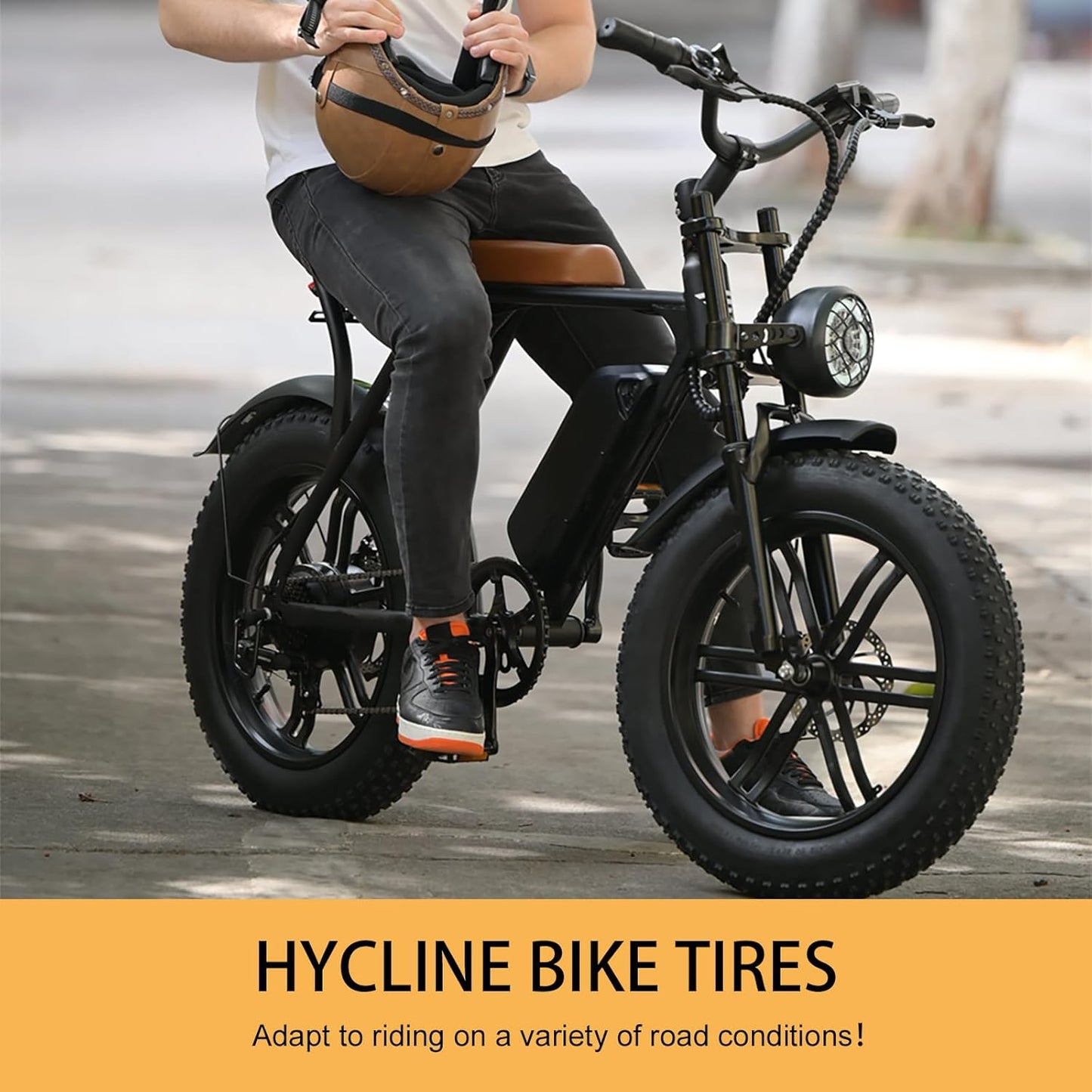Hycline Raider e-bike and fat bike tire with rugged tread pattern, suitable for off-road and mountain biking.