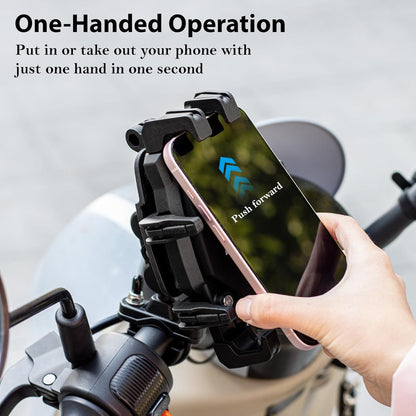 Hycline EMERK bike and motorcycle phone mount attached to handlebar, secure holder for smartphone during rides