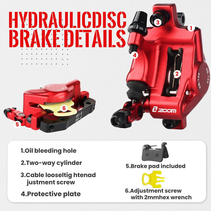 Hycline ZOOM XTECH HB-100 hydraulic disc brake caliper with dual pistons for mountain bikes, eBikes, and scooters.