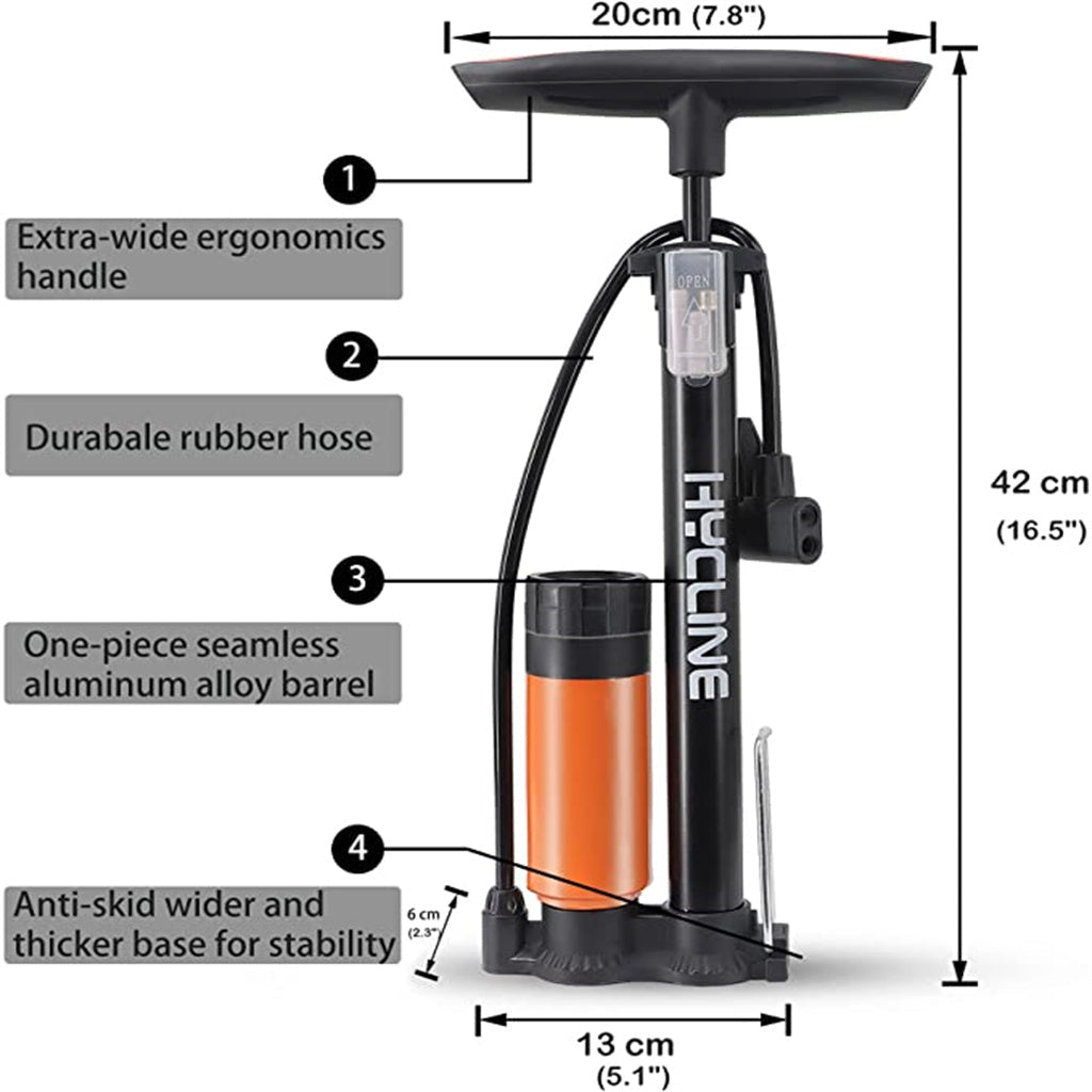 Hycline bicycle pump gauge booster, compact bike pump with pressure gauge for inflating bicycle tires, durable and easy to use.