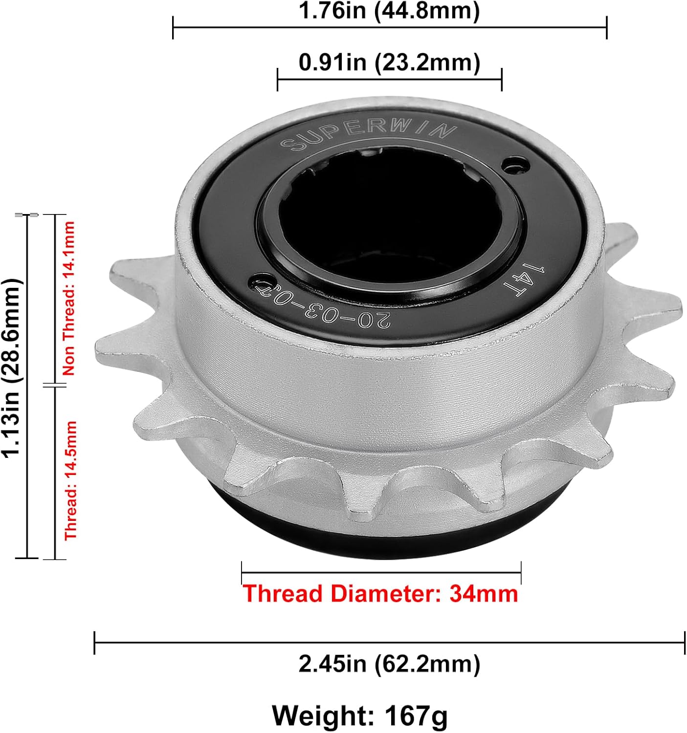 Hycline 12T/14T single speed bike freewheel for bicycles, showing metal freewheel with sprockets on a white background.