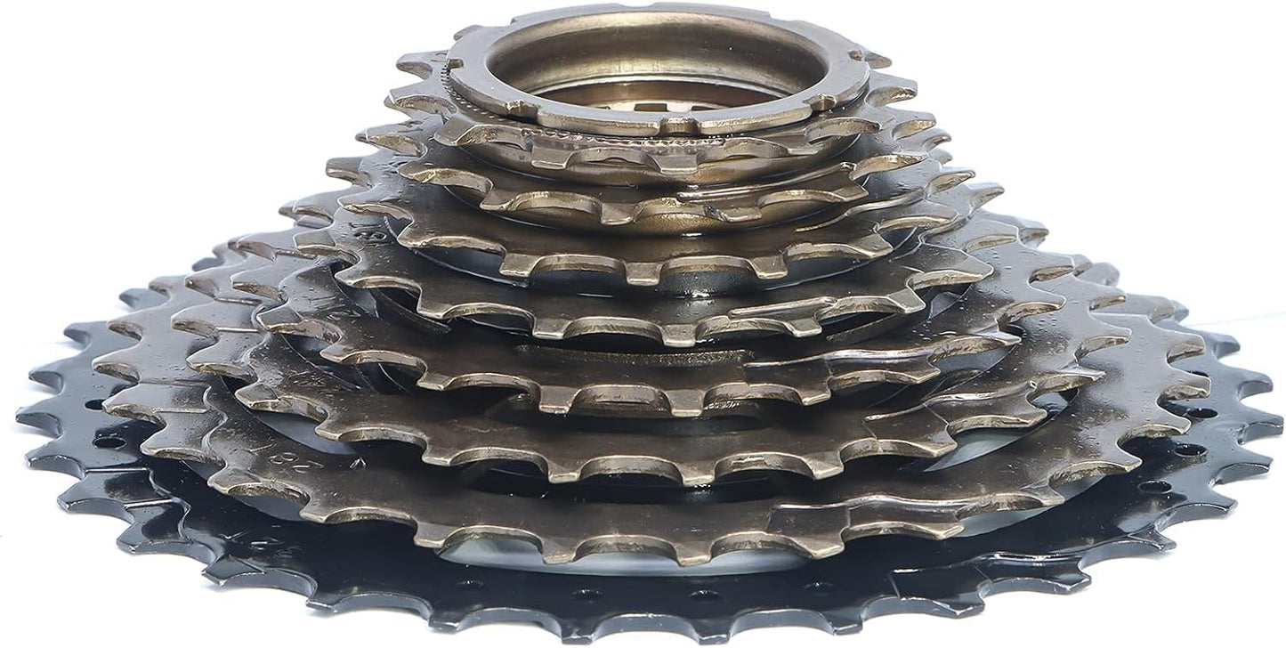 Hycline 8-speed 13-32T bike freewheel with 71 teeth, shown mounted on a bicycle drivetrain for smooth gear shifting.
