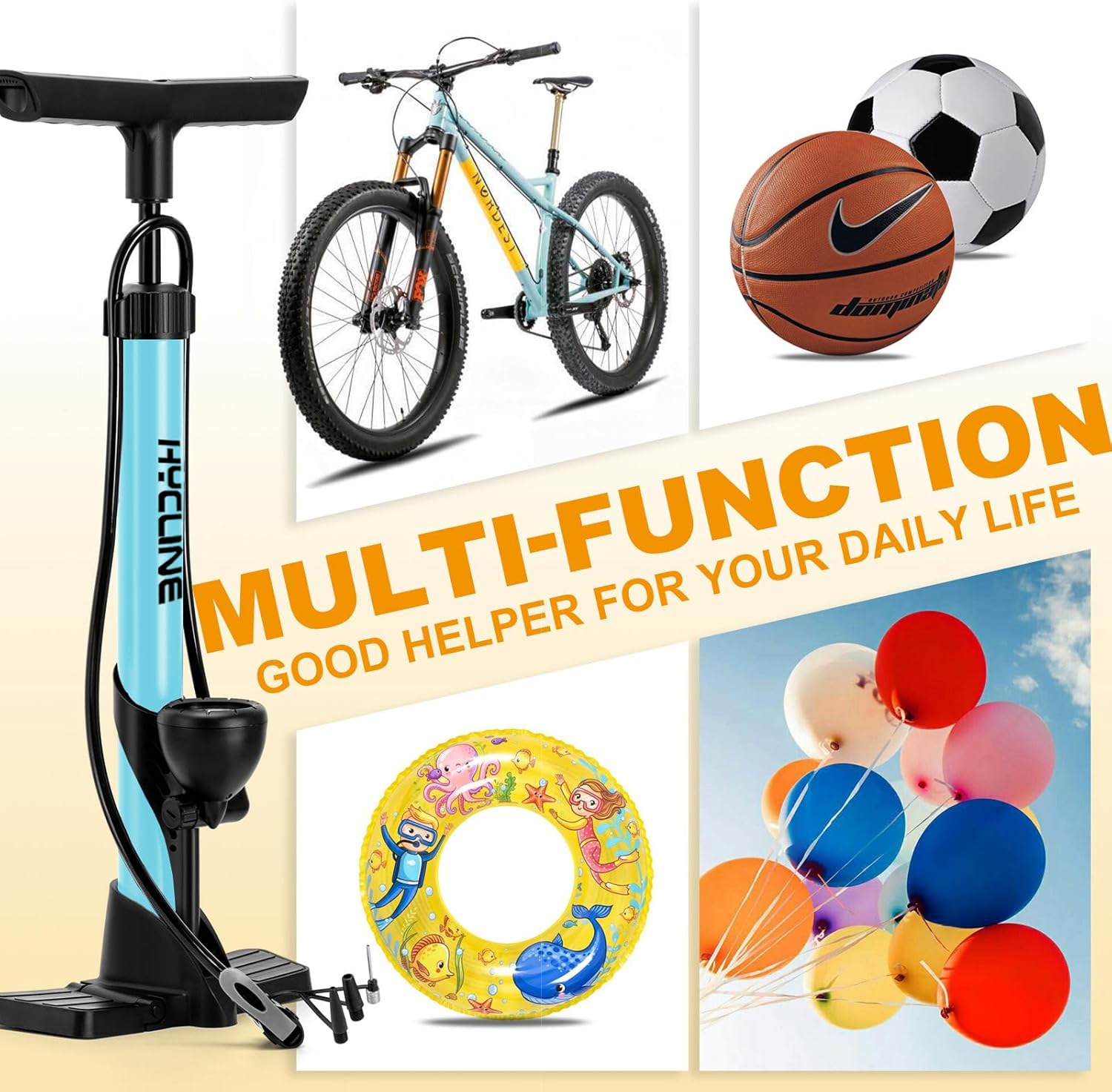 Hycline NT1 bicycle pump with digital pressure gauge, compact hand-held design, for inflating bike tires efficiently.