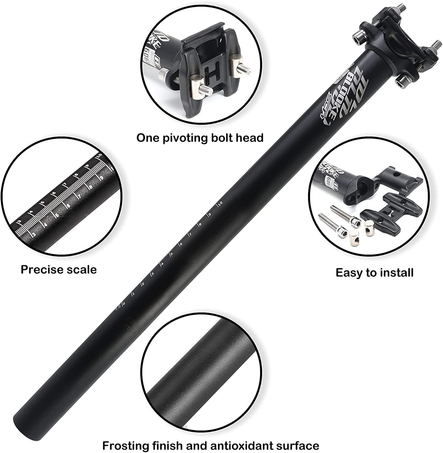 Hycline bicycle seat post made of aluminum alloy, adjustable, 25.4/27.2mm diameter, 400mm length for mountain or road bikes.