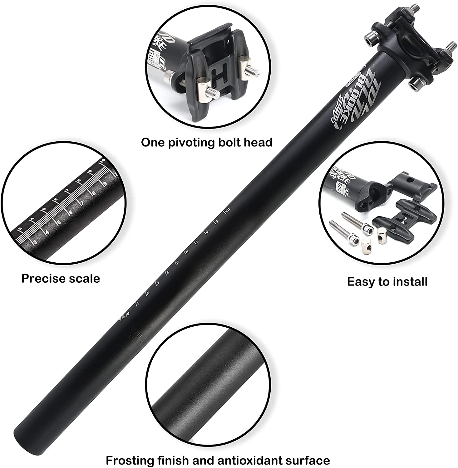 Hycline bicycle seat post made of aluminum alloy, adjustable, 25.4/27.2mm diameter, 400mm length for mountain or road bikes.