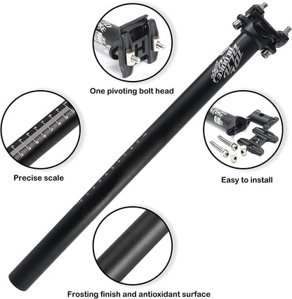 Hycline bicycle seat post made of aluminum alloy, adjustable, 25.4/27.2mm diameter, 400mm length for mountain or road bikes.