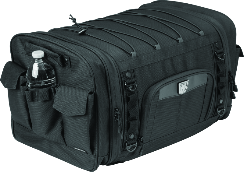 Kuryakyn Momentum Drifter Bag with 42-liter capacity, versatile luggage for powersports adventures, shown on a motorcycle.