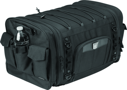 Kuryakyn Momentum Drifter Bag with 42-liter capacity, versatile luggage for powersports adventures, shown on a motorcycle.