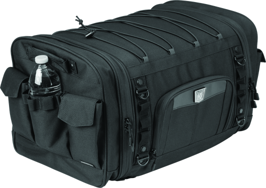 Kuryakyn Momentum Drifter Bag with 42-liter capacity, versatile luggage for powersports adventures, shown on a motorcycle.