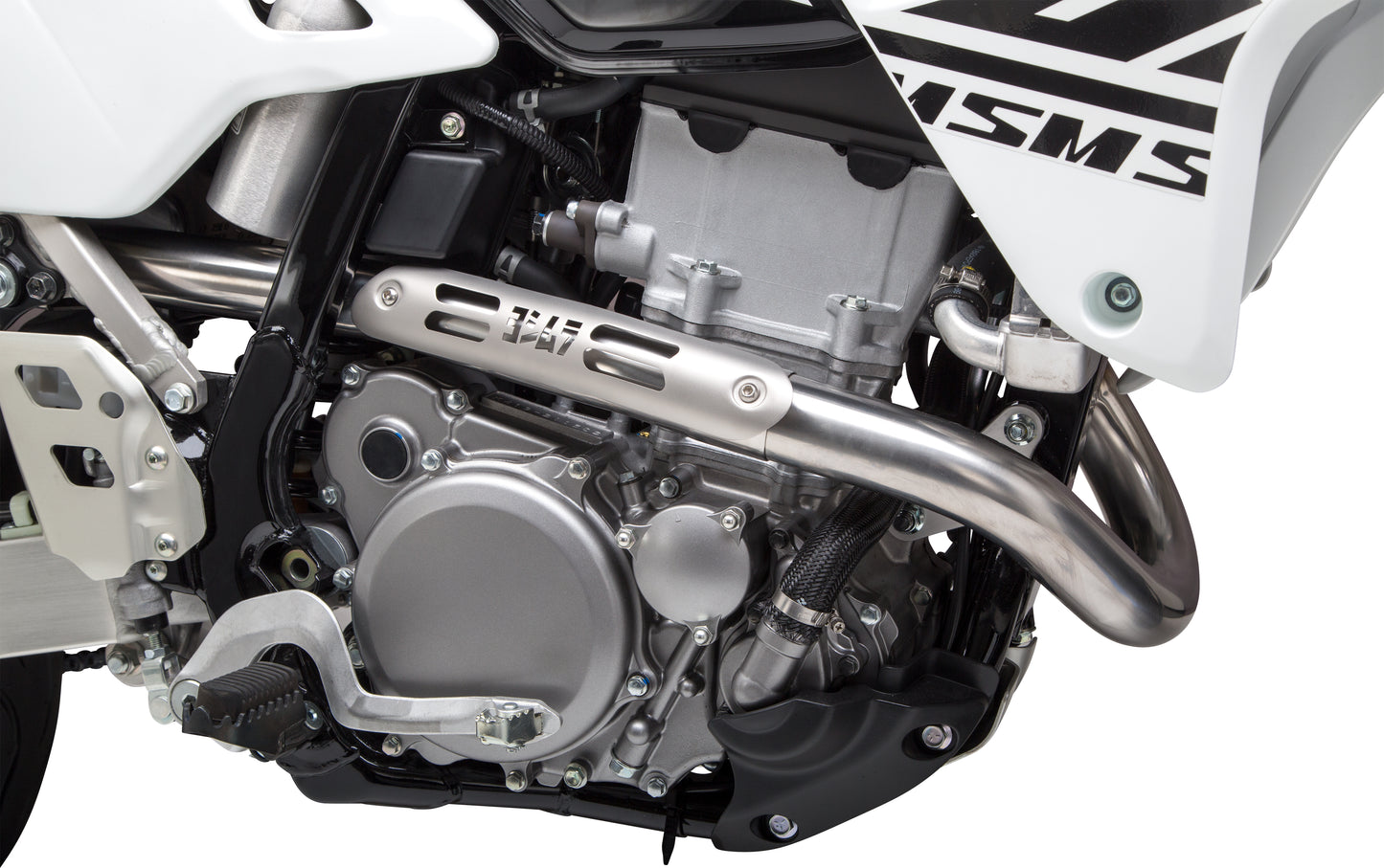 YOSHIMURA Street RS 2 full exhaust system for UTVs, made of stainless steel, showcasing the sleek, polished exhaust pipes.