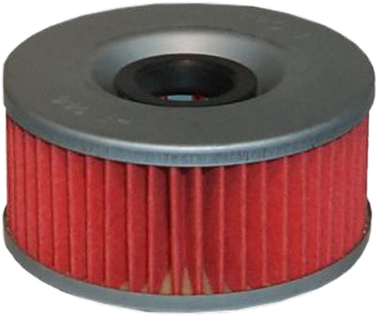 HIFLOFILTRO HF144 motorcycle engine oil filter showing the cylindrical filter element and brand logo.