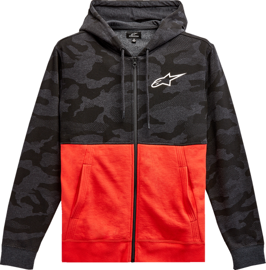 Alpinestars Camo Block Hoodie in Charcoal Heather and Warm Red, 2XL, featuring a stylish camo design and comfortable fit.