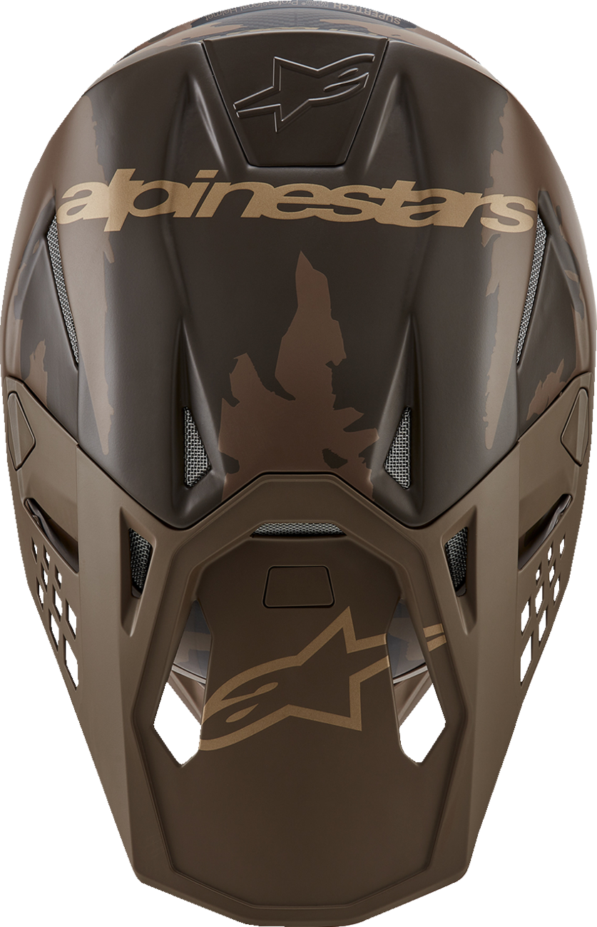 Alpinestars Supertech M10 Helmet Squad in dark brown and gold with MIPS® protection, small size, shown from the front.