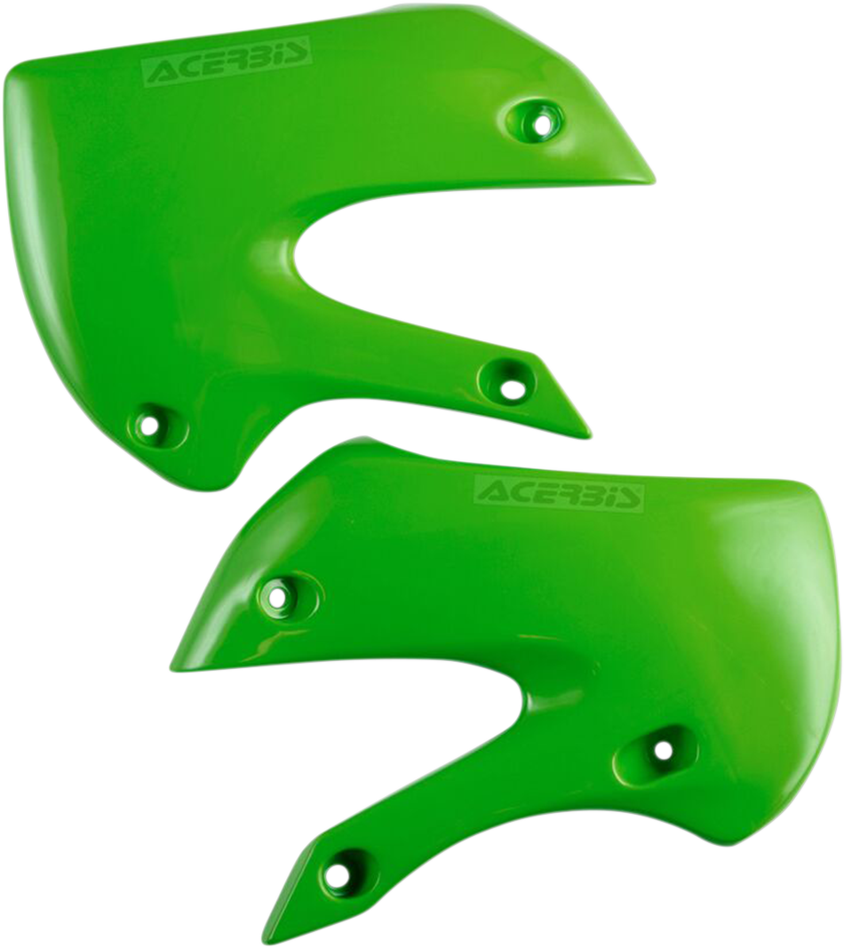 Green Acerbis radiator shrouds for motorcycle body protection, designed for durability and style.