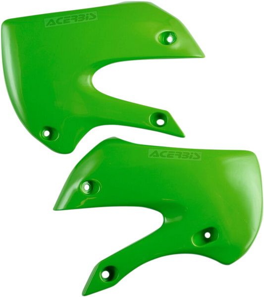 Green Acerbis radiator shrouds for motorcycle body protection, designed for durability and style.