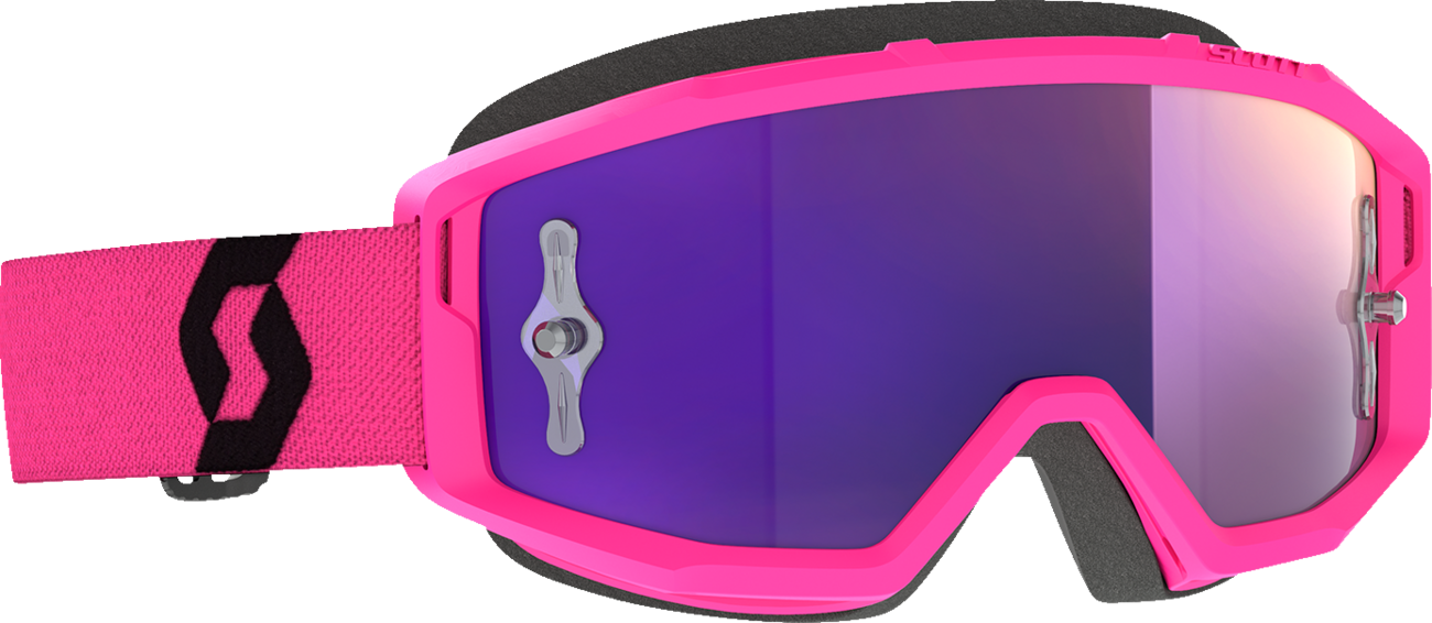 Scott Primal Goggle in pink and black with purple chrome lens, designed for motocross or off-road riding.