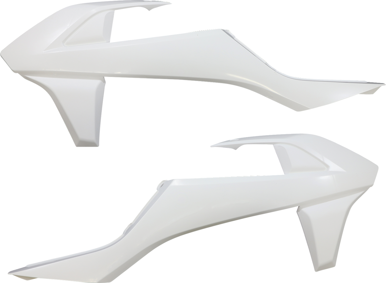 White ACERBIS radiator shrouds for motorcycle body, designed for Bill's Exhausts, shown in the product image.