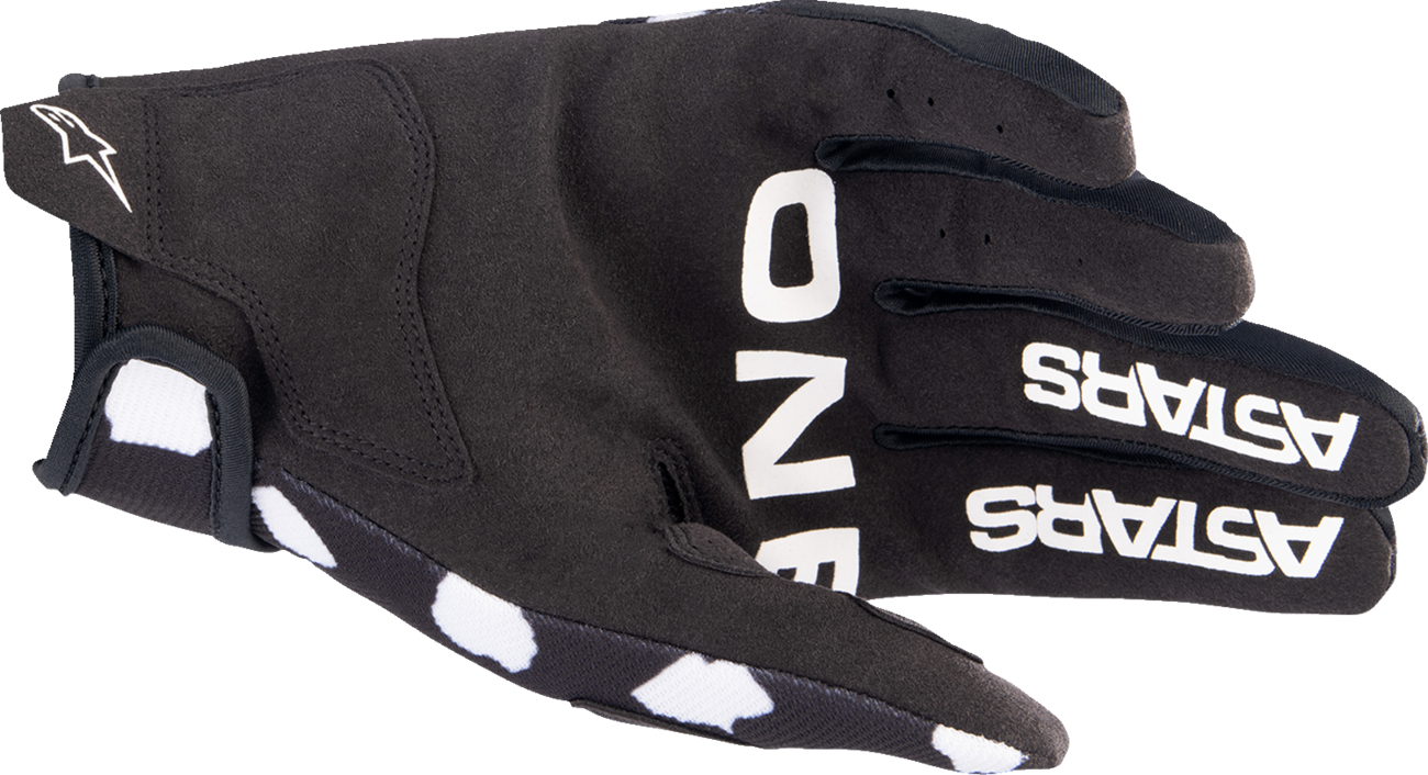 Alpinestars Radar Gloves in black and white, size 2XL, showing the textured palm and protective knuckle padding.